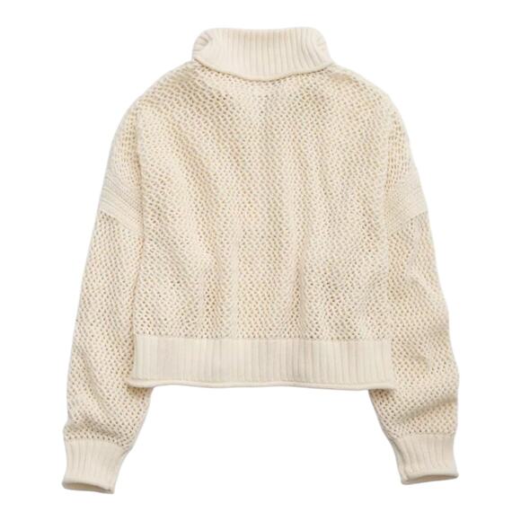 Aerie Womens size XL Oversized Crochet Quarter Zip Open Knit Ribbed Prep Sweater - Picture 2 of 9